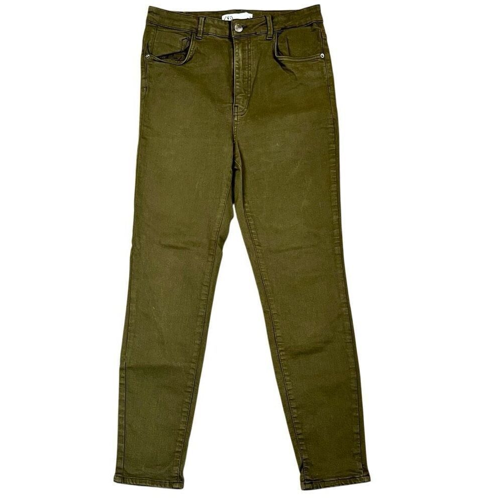 Zara High-Rise Skinny Olive Green Jeans 10